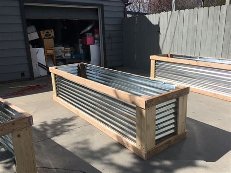 wood and galvanized planter box